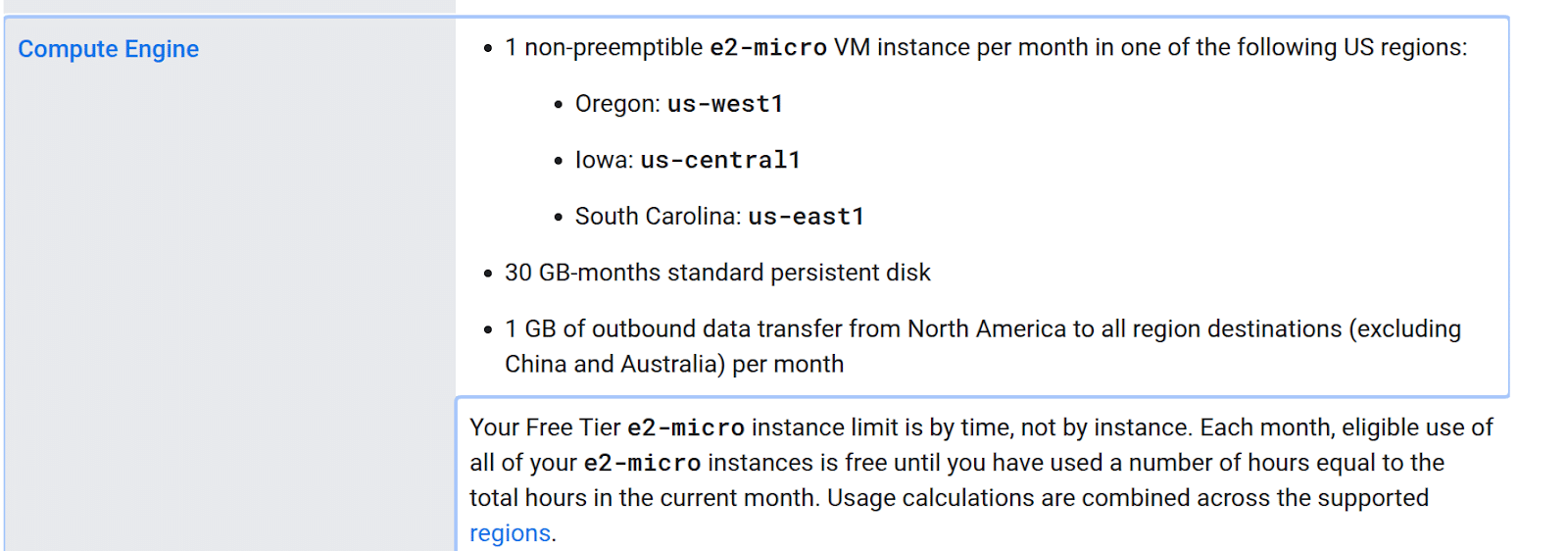 google free tier ec2 features